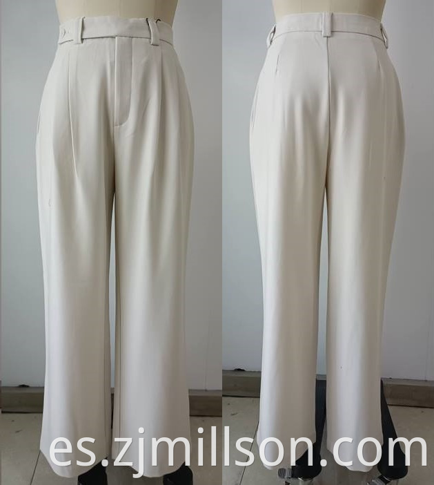 Woven Beige Stright-leg Long Pants